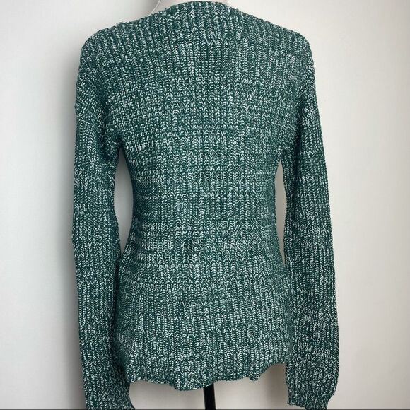 Ashley Green and White Tweed Tight Knit V Neck along Sleeve Cotton Blend size M - Picture 4 of 7